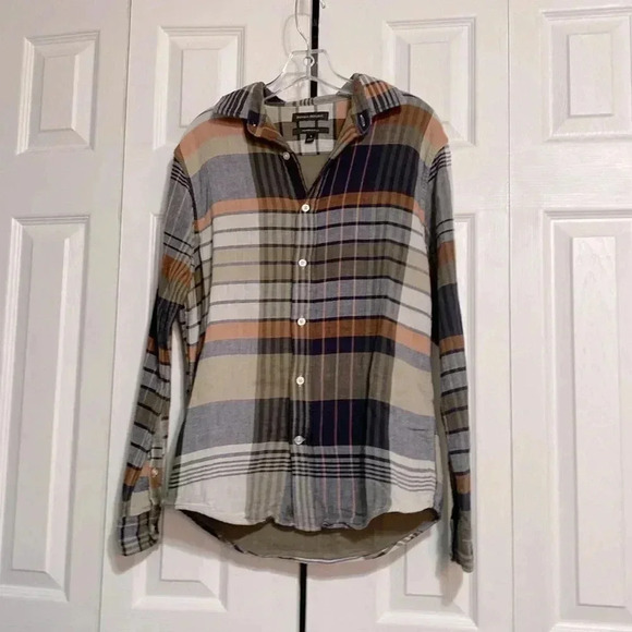 Banana Republic mens plaid cotton button down untucked slim fit shirt size SMALL - Picture 1 of 12